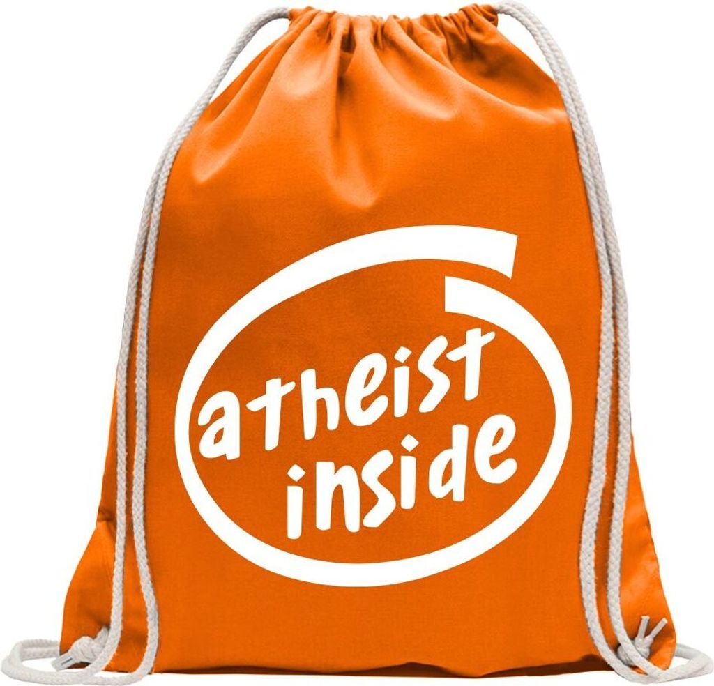 Kiwistar - Turnbeutel - mandarin - Atheist Inside - Fun Rucksack Sport Beutel Gymsack Baumwolle mit Ziehgurt