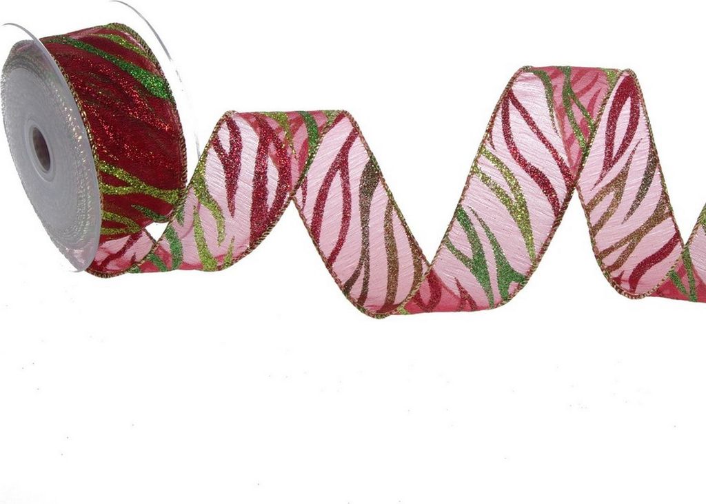 Weihnachtsband mit Wellenmuster - Rot-Grün - 40mm - 10m - 90153-40-10-30