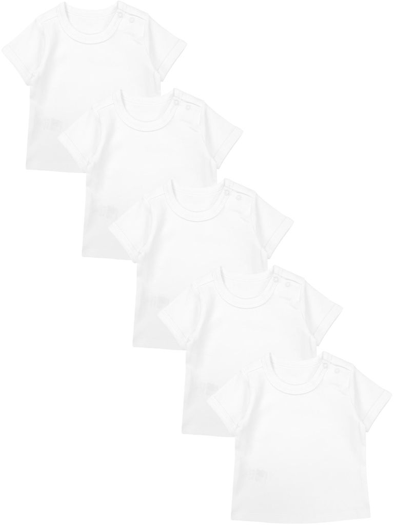 TupTam Baby Jungen Kurzarm T-Shirt mit Aufdruck Unifarben Sterne Streifen 5er Set, Farbe: Weiß, Größe: 62