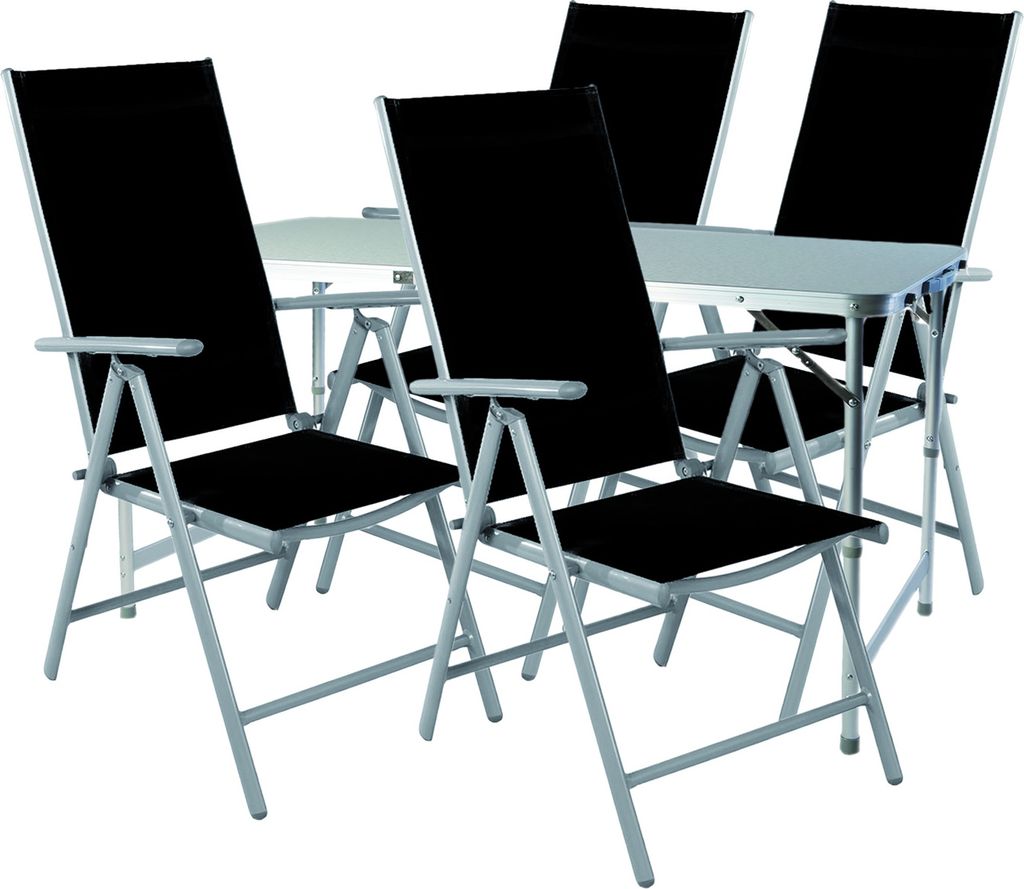 5-teiliges Campingmöbel Set höhenverstellbar Aluminium Textilen schwarz