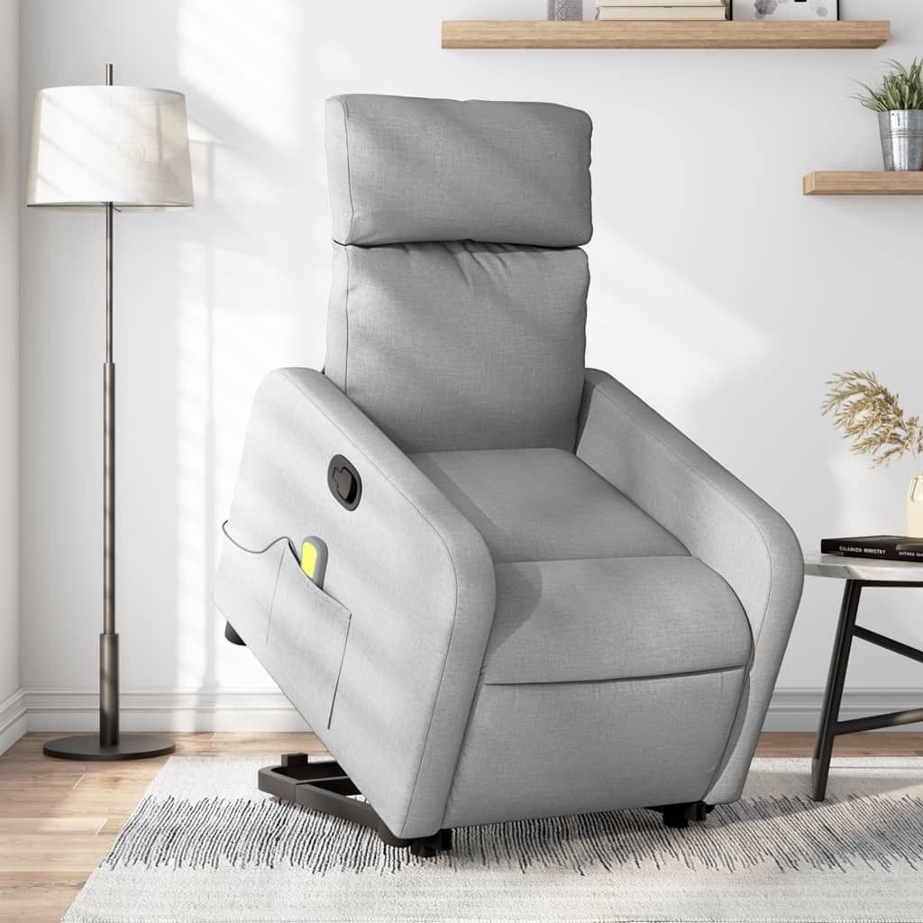 Design Massagesessel mit Aufstehhilfe Hellgrau Stoff, Klassische Sessel 2024 Neu