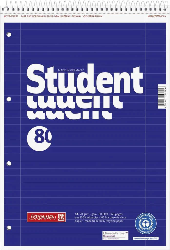 Set 5 Collegeblock BRUNNEN A4 Righe 27 106781101 per Esami e Appunti