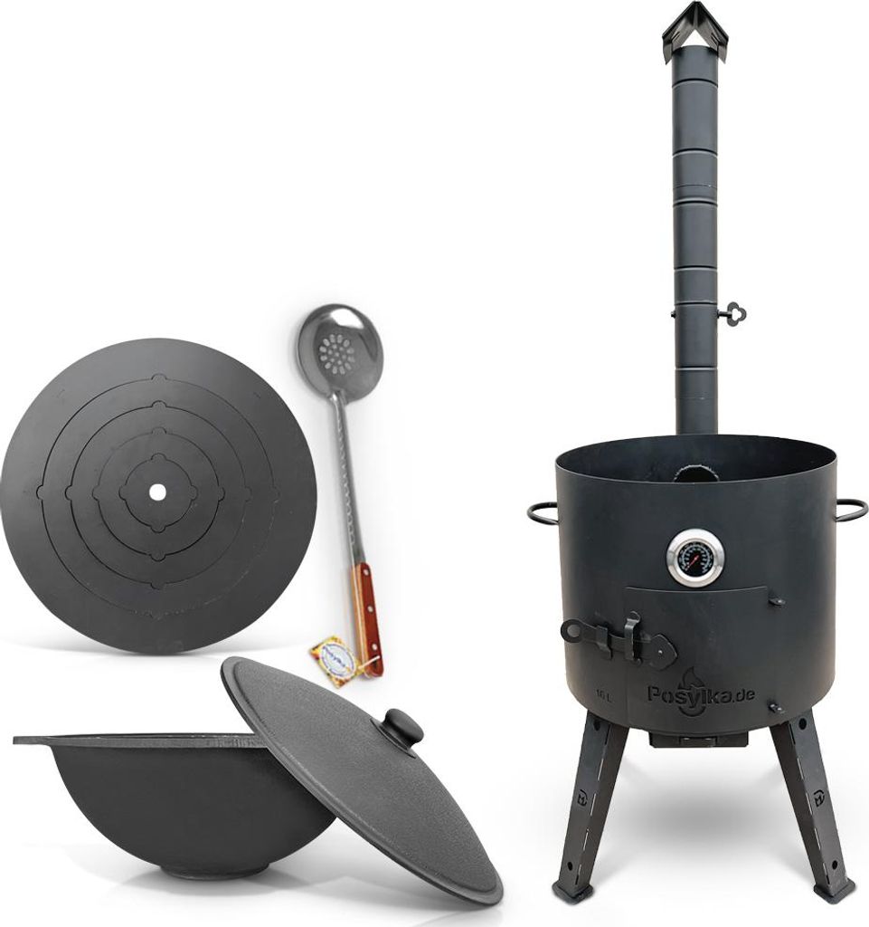 Utschak Uchag Feuerofen Ø 44 cm 2 mm Stahl Herdplatte 4mm, Kazan 16 L Казан Учаг