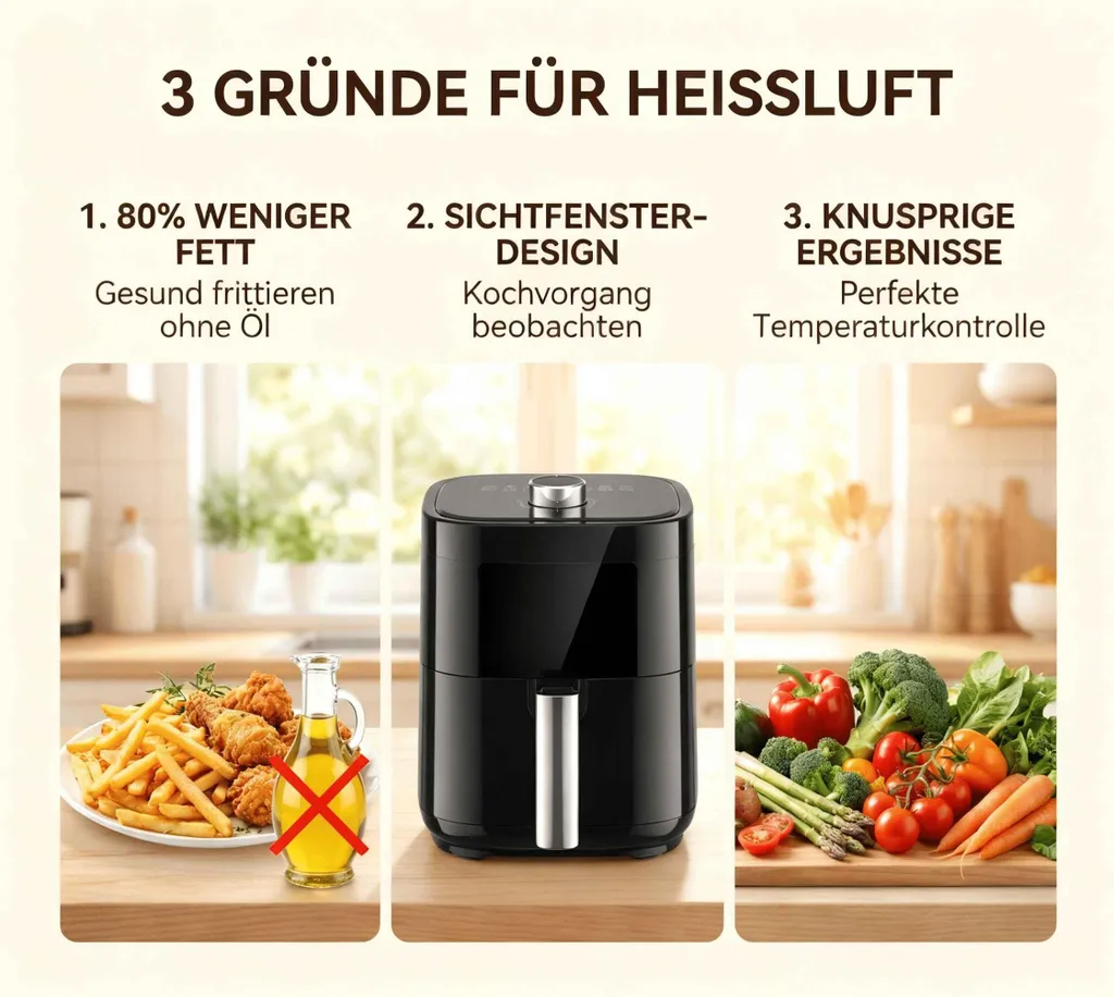 Friteuse à air Zimilo 4L avec fenêtre de visualisation et 1200W