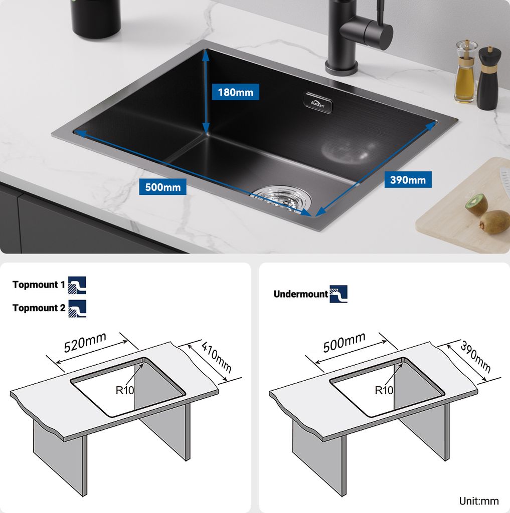 Edelstahl Küchenspüle 55 x 44 cm Spülbecken Küche, für  Produktbild 5