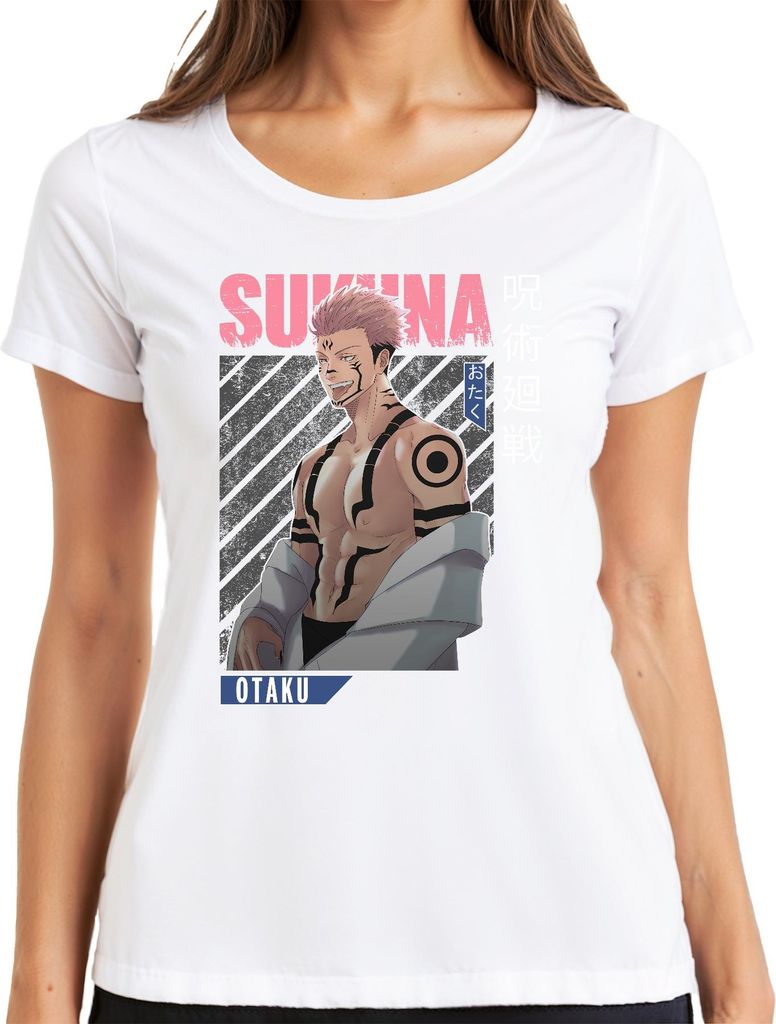 Sukuna Jujutsu Kaisen Otaku Anime Ästhetik Dämon Geschenk Vintage Damen T-Shirt, Weiß, M