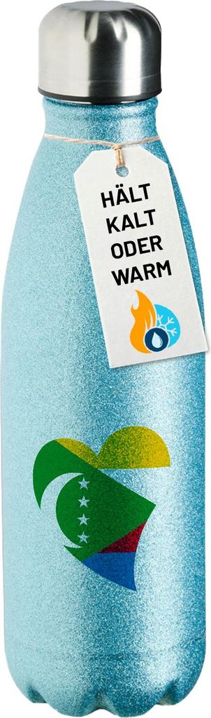 Huuraa Trinkflasche Komoren Flagge Herz 500ml Blue Edelstahl Wasserflasche Trinkflasche Geschenkidee