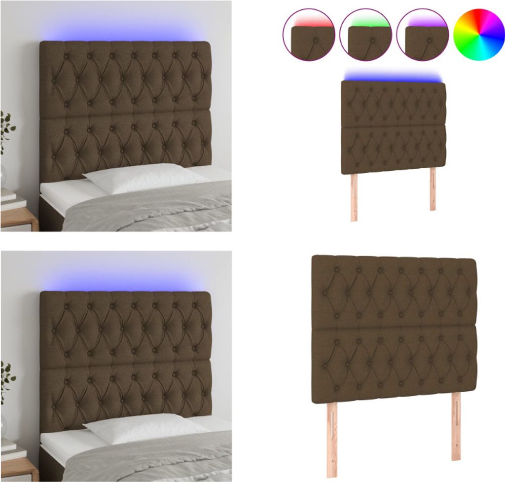 vidaXL LED Kopfteil Dunkelbraun 100x7x118/128 cm Stoff - LED Kopfteil - LED Kopfteile - Kopfteil - Bett-Kopfteil