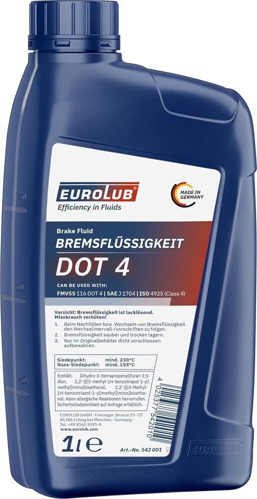 EUROLUB Bremsflüssigkeit DOT4 1 Liter