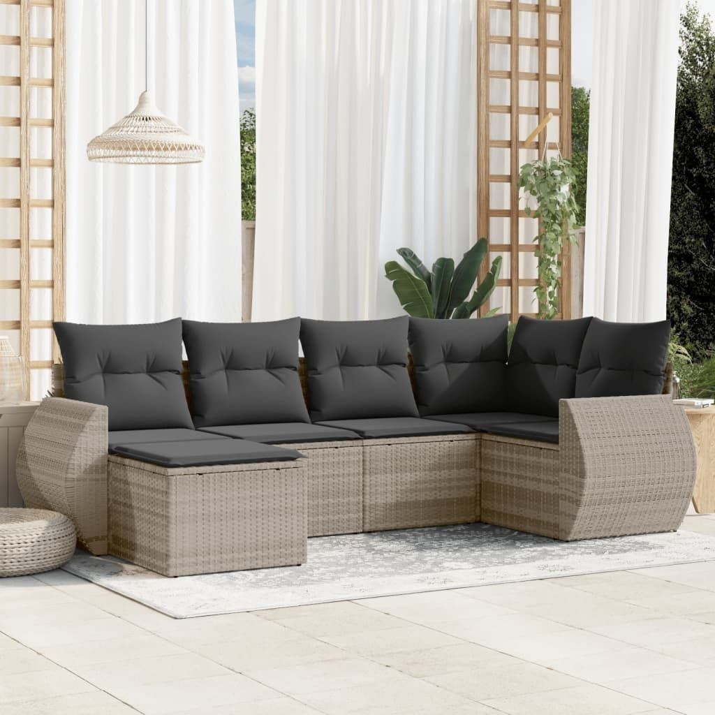 Maison Exclusive - 6-tlg. Garten-Sofagarnitur mit Kissen Hellgrau Poly Rattan