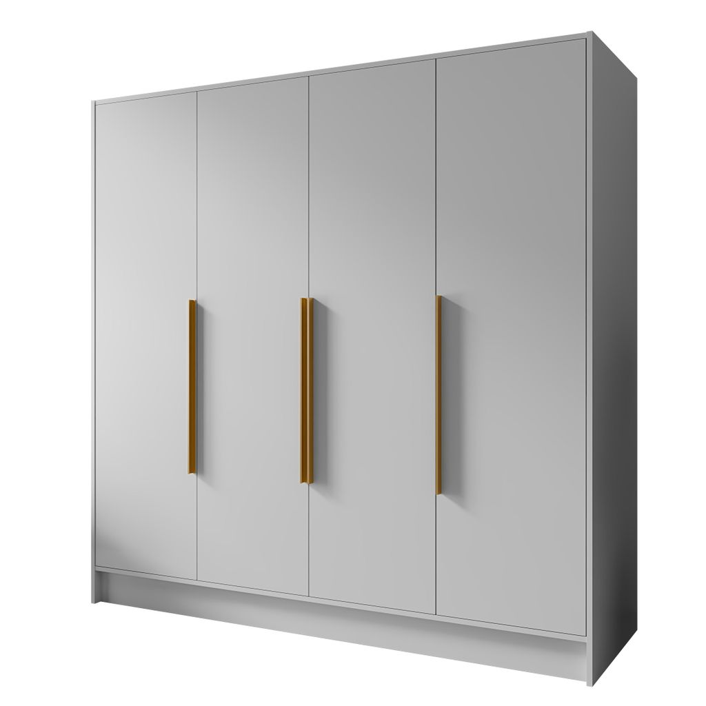 Kleiderschrank Goya I 200 cm (weiß, goldene Griffe)