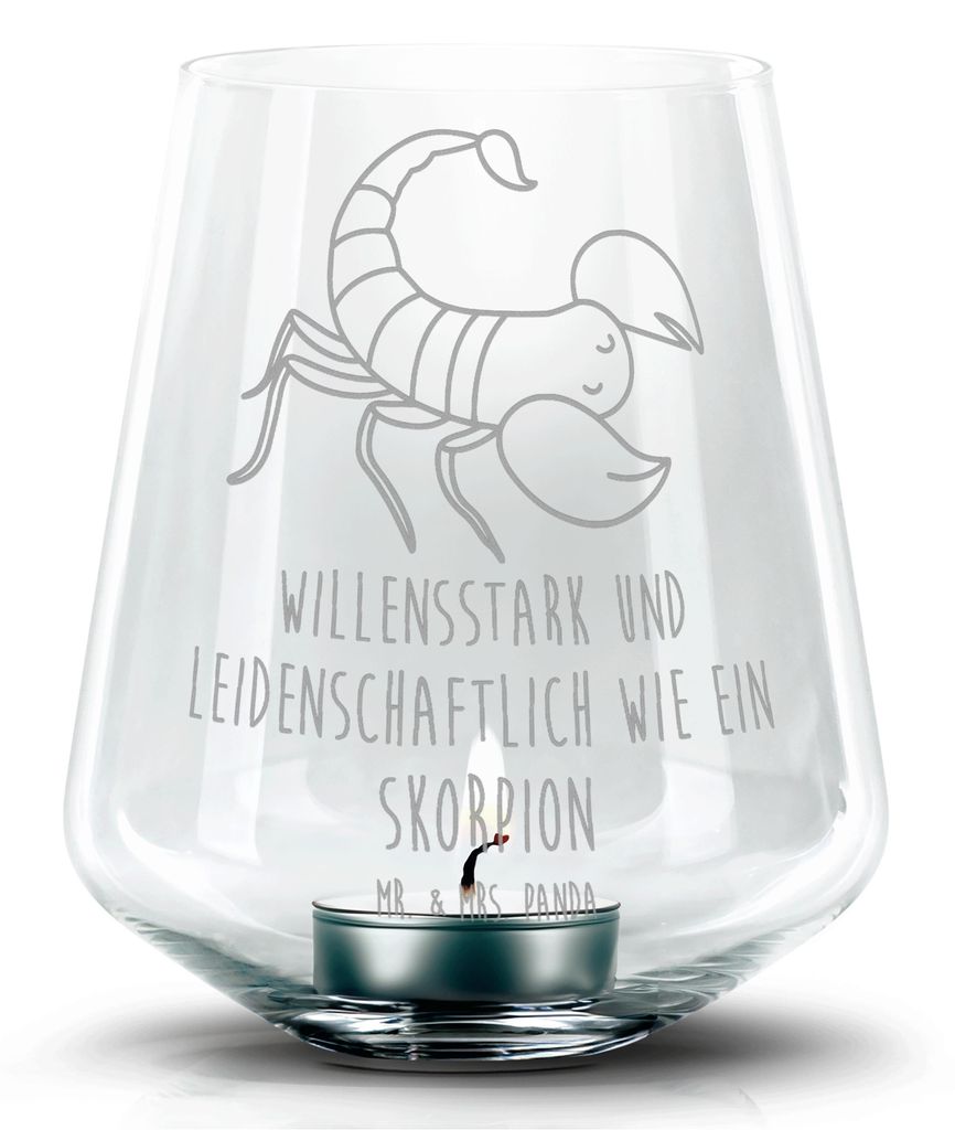 Mr. & Mrs. Panda Kerzenhalter Sternzeichen Skorpion - Transparent - Geschenk, Windlicht Glas, Teelichthalter, gravur, Oktober, Laterne, Geburtstag,...