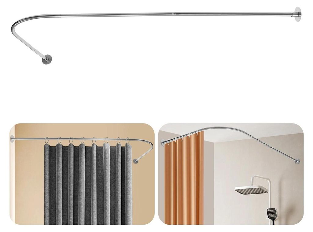 Duschvorhangstange / Duschstange - Eckstange L-Form - Ausziehbar 70–95 × 105–165 cm - Edelstahl - Grau