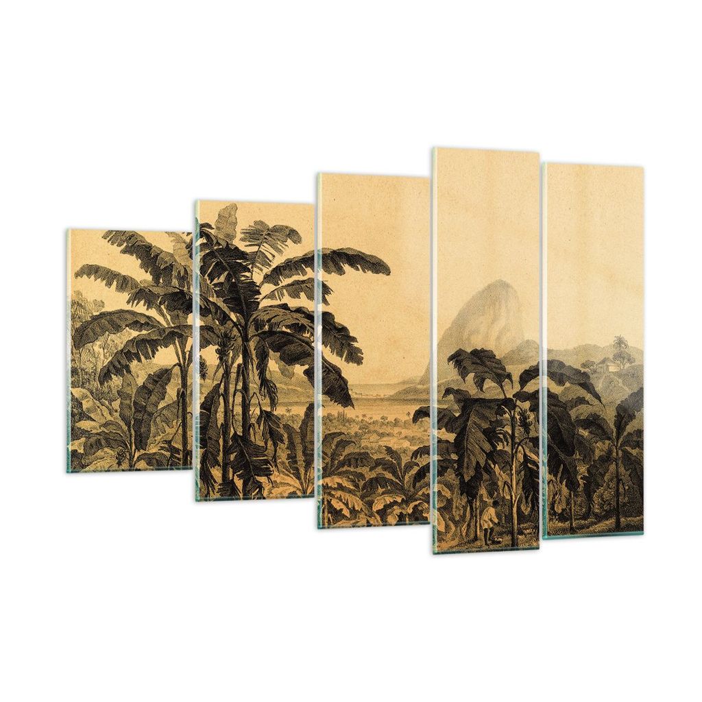Bilder auf glas - 5 Teile - Palmen Wald Regnerisch - 150x100cm - Glasbilder - Wandbilder - Bilder - zum Aufhängen bereit - Wanddekoration aus Glas...