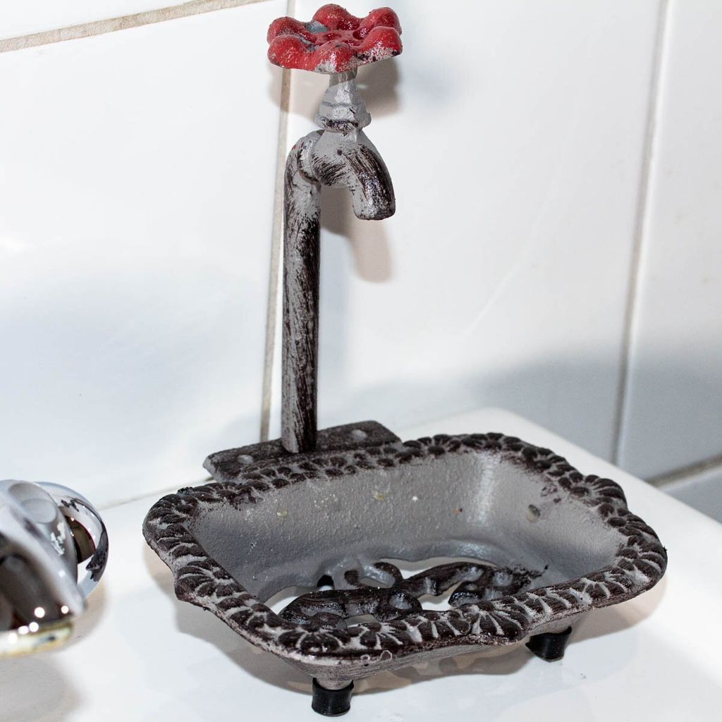 Seifenhalter wie antik, Rustikale Seifenschale, Seifenschale mit Wasserhahndeko