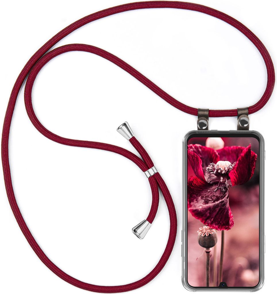 UMHÄNGEHÜLLE + KORDEL für Samsung Galaxy A50 / A30s, Farbe:Weinrot