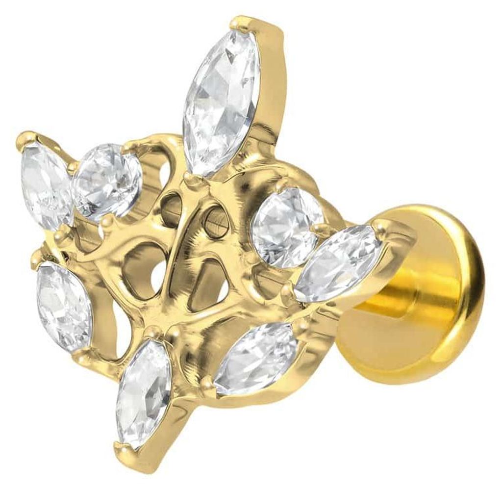 Ohrpiercing, Nasenpiercing Titan Labret mit Push Fit GOTISCHES DESIGN Gold Stablänge: 10mm | Stabstärke: 1mm