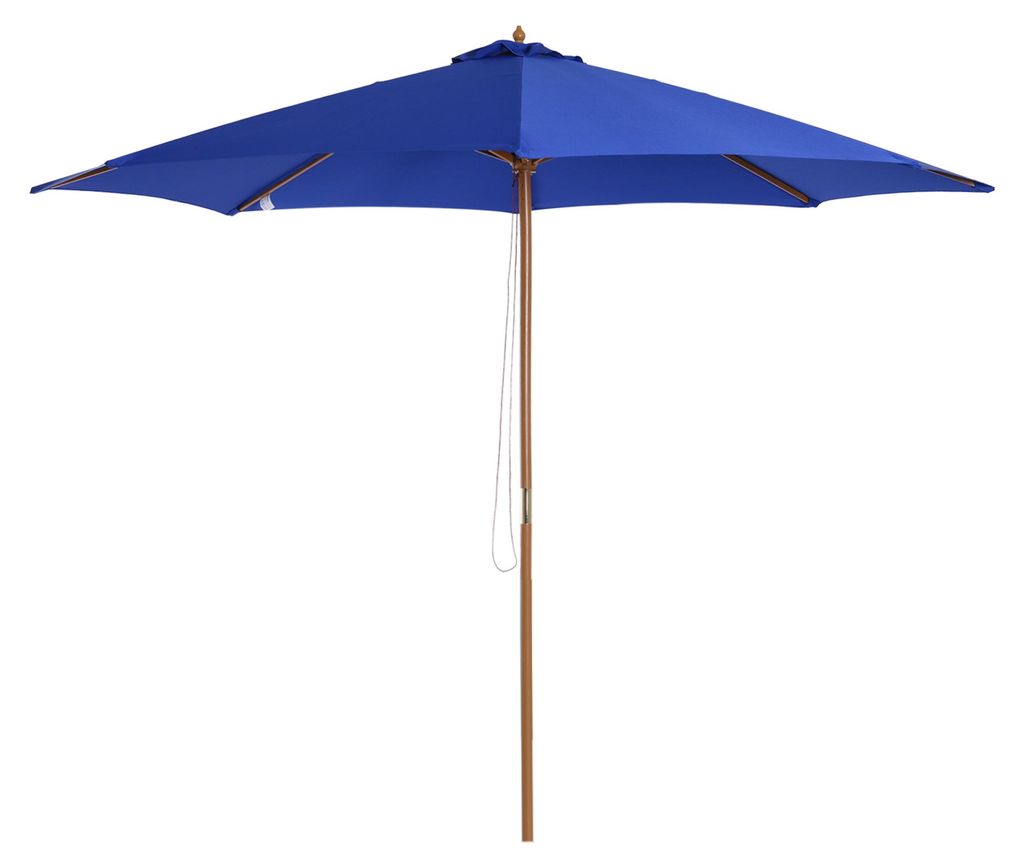 Sonnenschirm fš¹r Balkon 300 cm Ampelschirm aus Holz, Gartenschirm, Balkonschirm, Bambus, Blau