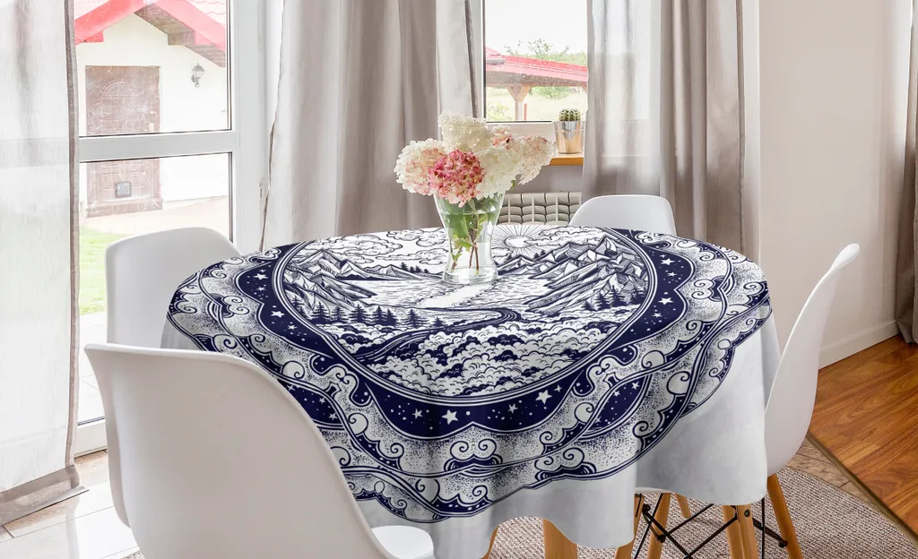 ABAKUHAUS Tovaglia Rotonda Mandala 150cm Indaco Blu - Antimacchia