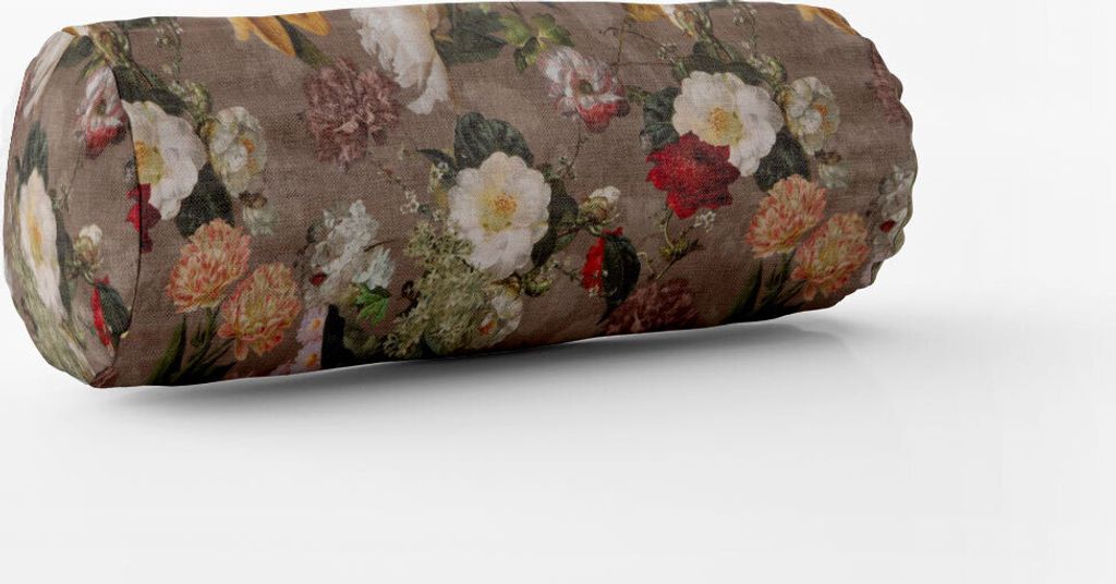 SCHÖNER LEBEN. Kissenhülle Samt Vintage Rosen Blumen braun Größe 15x40cm (ØxB) Nackenrolle 15x40cm (ØxB) Nackenrolle Größe