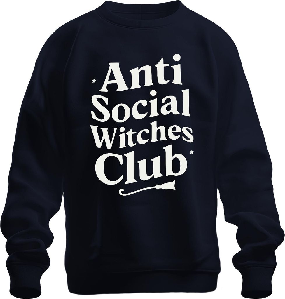 Anti Social Witches Club Hexenclub Besen Magie Vintage Gothic Uni Sweatshirt Pullover, Navy, XL