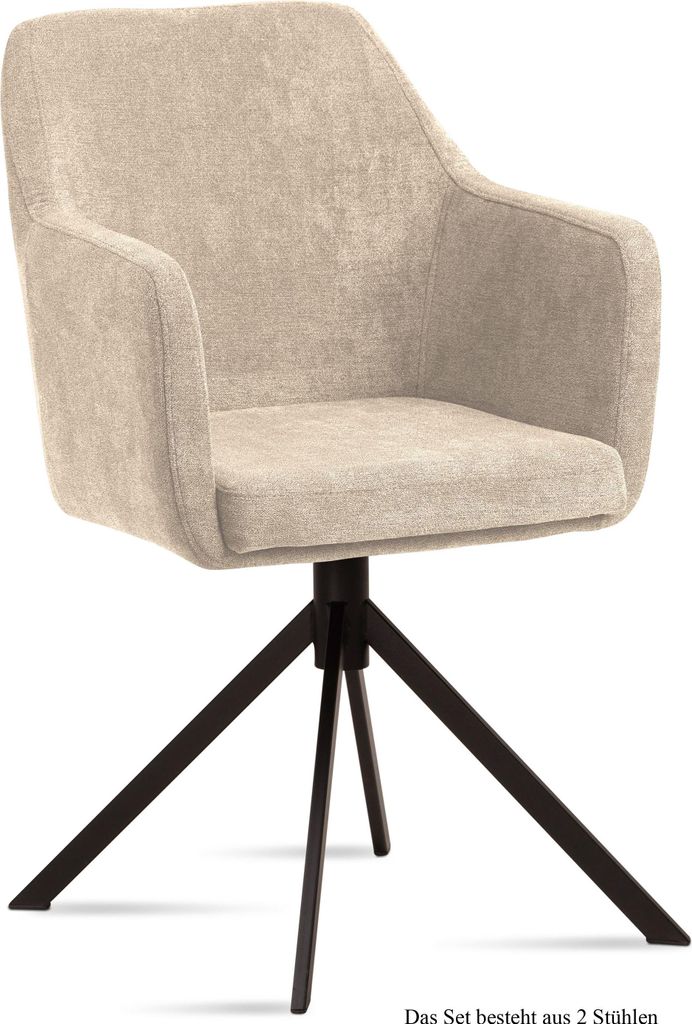 Armlehnstuhl (2er-Set) Dulcy 57x87x60 Schwarz/Natur