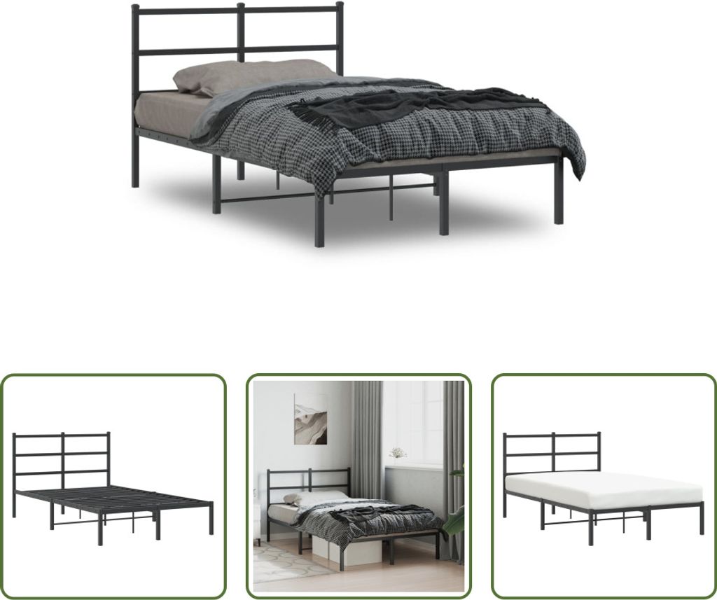 The Living Store Bettgestell mit Kopfteil Metall Schwarz 120x190 cm