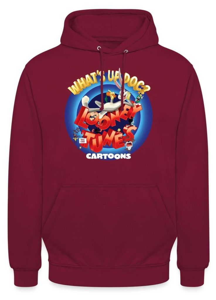 Spreadshirt Looney Tunes Cartoons Logo Bugs Bunny Uni Hoodie, S, Bordeaux