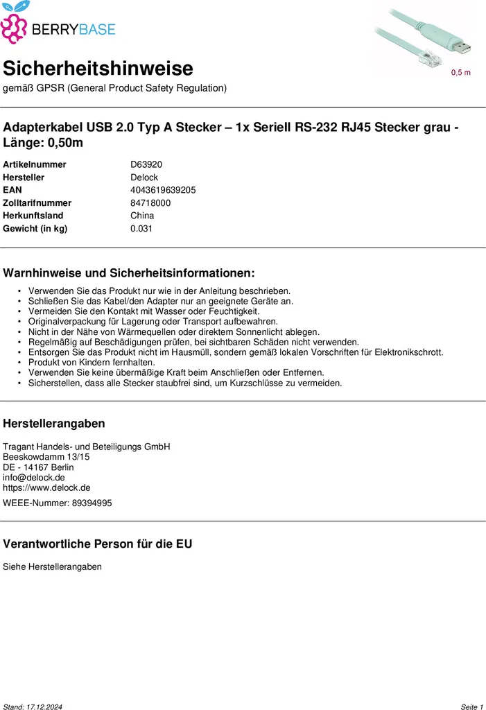 Câble de console USB vers RJ45 RS232 pour routeur et switch - 50 cm - 6