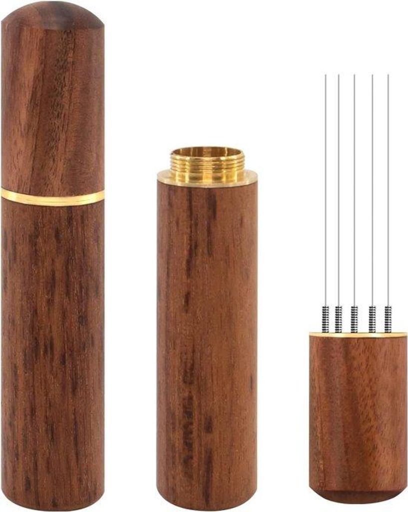 Famanu Espresso Kaffeeröder 5 Nadeln 0,4 mm - mit natürlichem Holzgriff und Halter