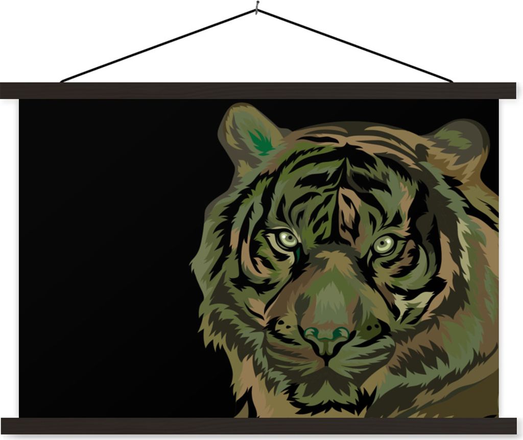 MuchoWow Textilposter Tiger - Schwarz - Grau 150x100 cm mit schwarzem Rahmen - Schlafzimmer