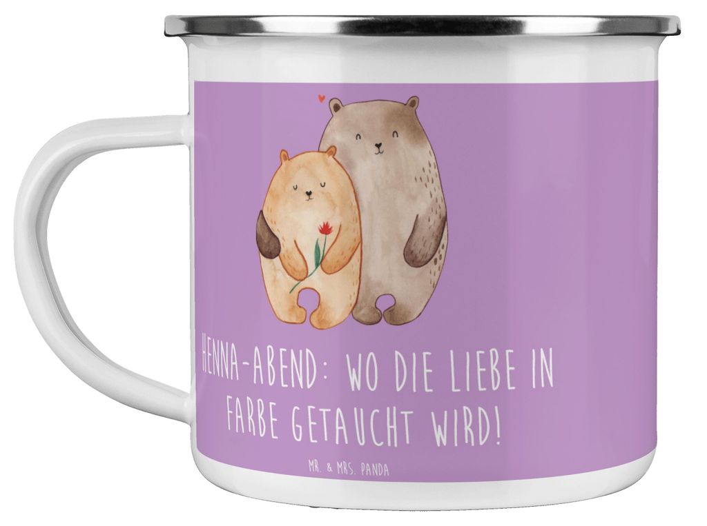 Mr. & Mrs. Panda Emaille Tasse Henna-Abend Farbenliebe - Lavendeltraum - Geschenk, Teetasse, Haferl, Glück, Heirat, Tradition, Farbe, Hennamuster,...