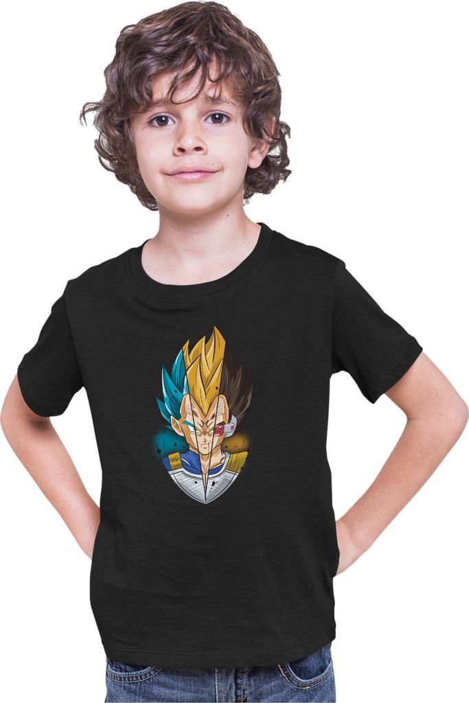 Kinder T-Shirt Dragon Anime Manga Ball Z Vegeta Blue Yellow, 12-13 Jahr - 152 / Schwarz