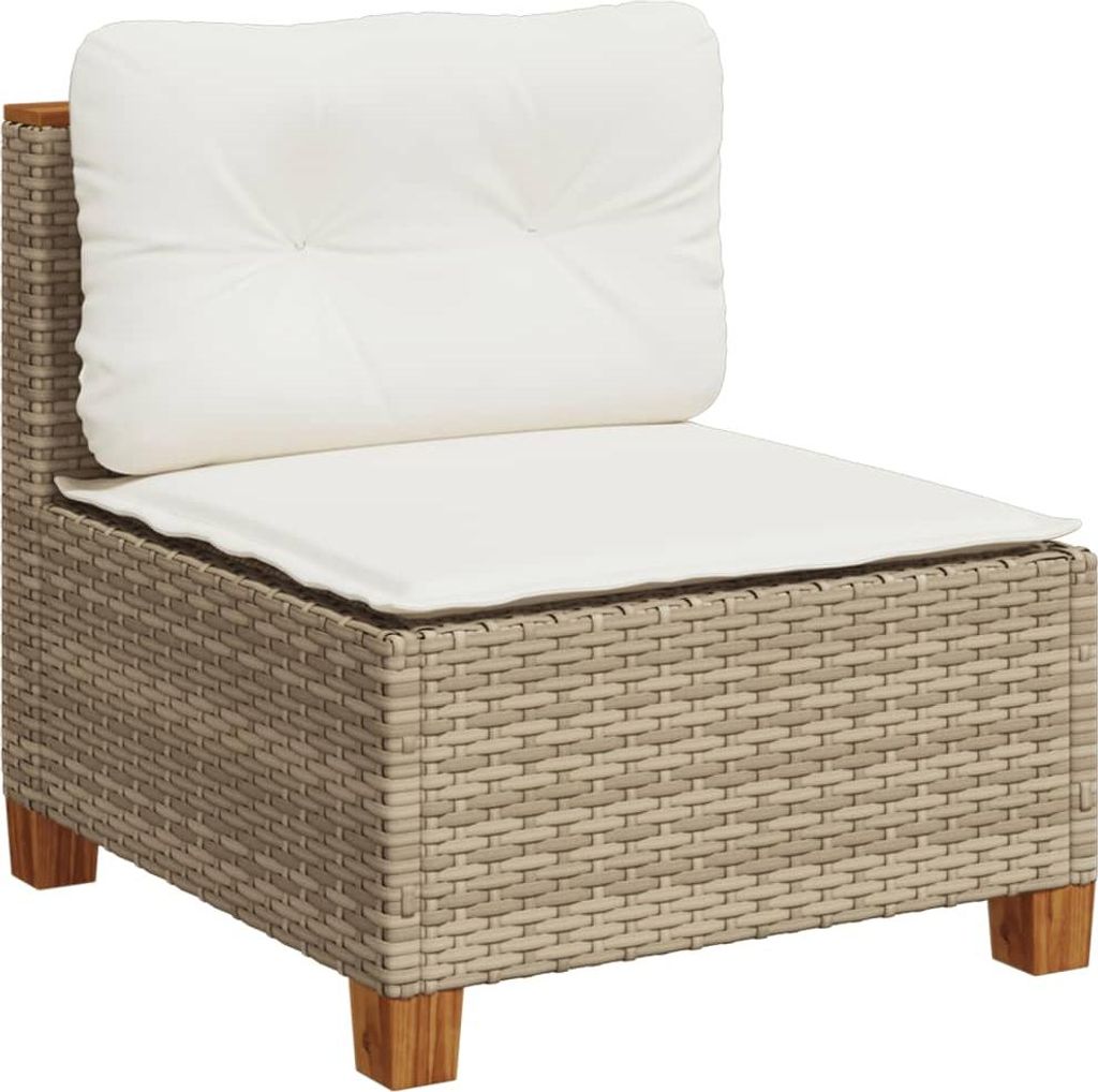 vidaXL Gartensofa ohne Armlehnen mit Kissen Beige Poly Rattan
