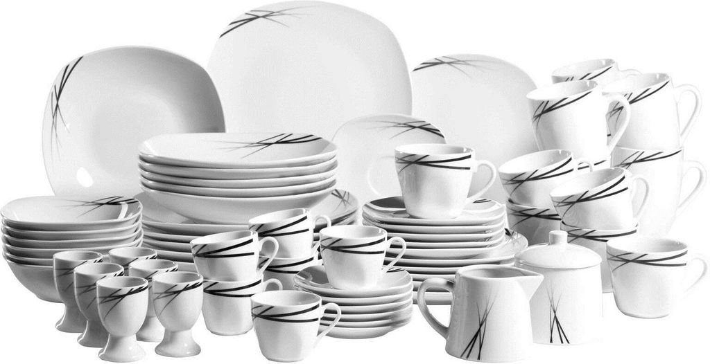 Mäser 102032 Kombiservice Linea Nera für 6 Personen, Porzellan, weiß (1 Set, 62-teilig)