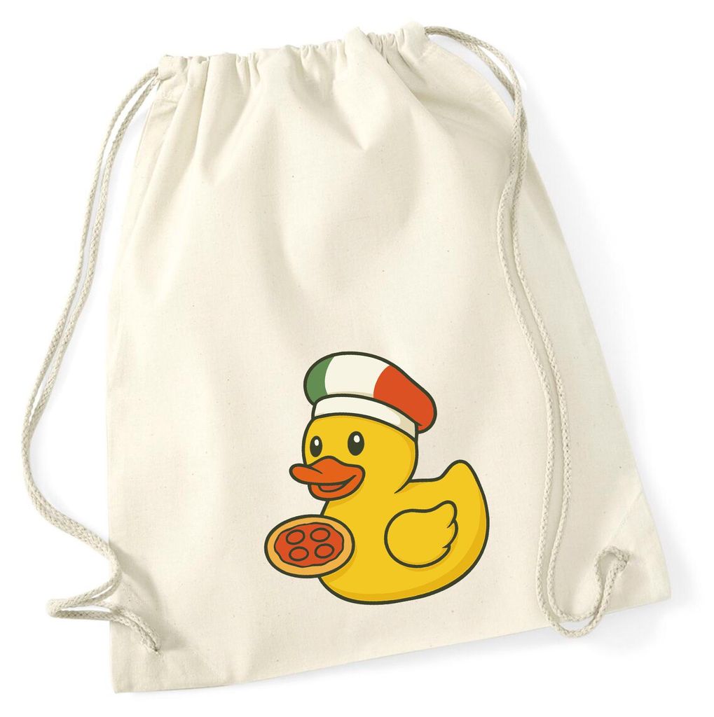 Huuraa Turnbeutel Quietscheente Italien Gummiente Italiener 12 Liter Natural Baumwolle Rucksack Geschenkidee