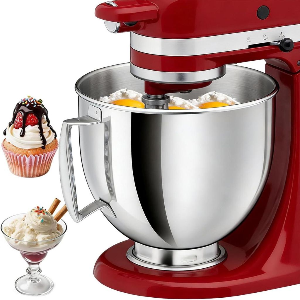 5QT Edelstahl-Mixerschüssel Ersatz, kompatibel mit KitchenAid Kipparm-Mixern, Artisan & Classic Serien 4,5-5QT K45 KSM70 KSM150