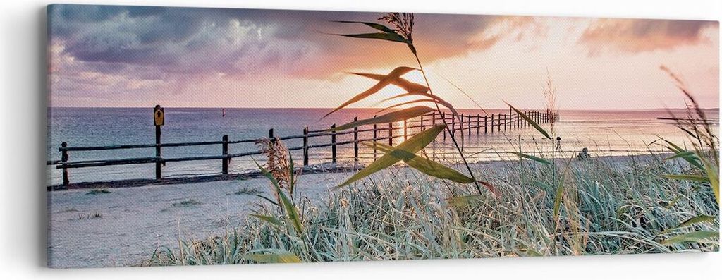 Bild auf Leinwand - Leinwandbild - Einteilig - Strand Gras Horizont - 90x30cm - Wand Bild - Wanddeko - Wandbilder - Leinwanddruck - Bilder - Wandde...