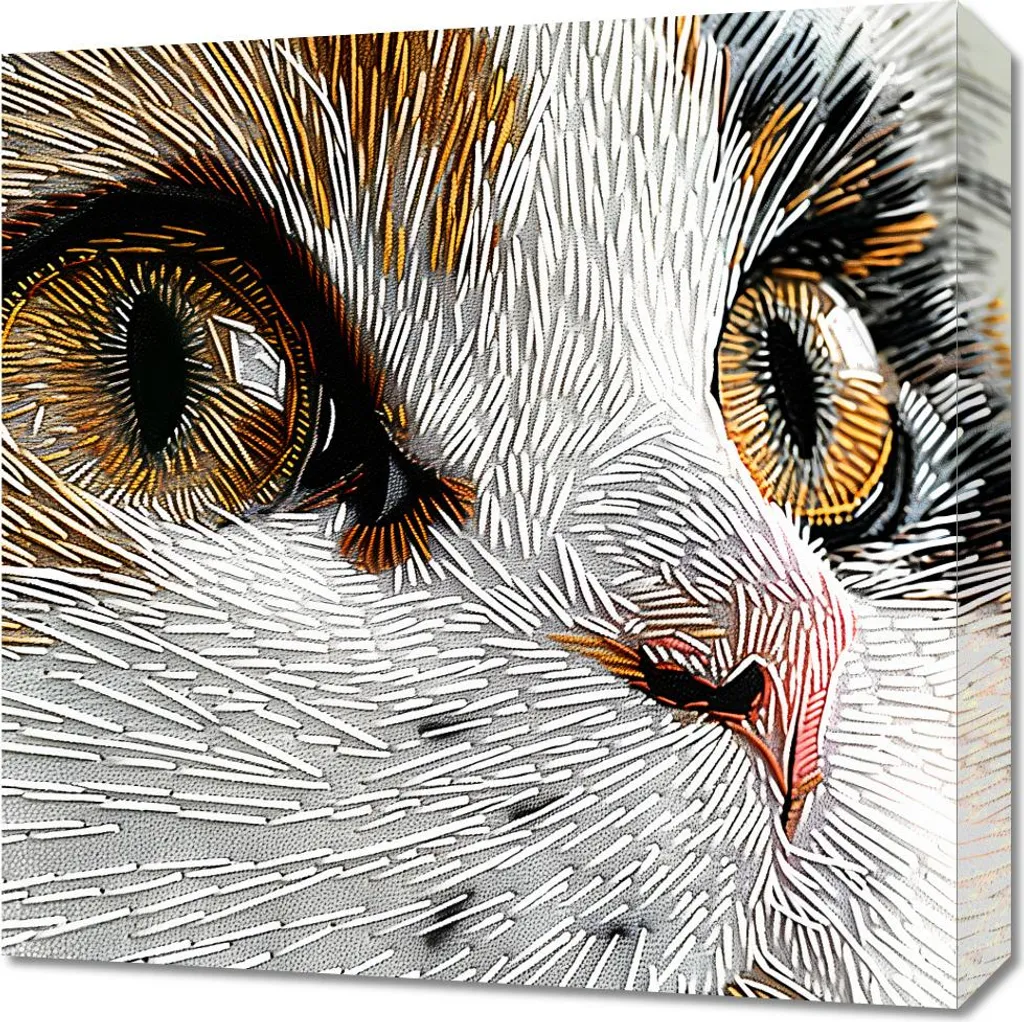 Quadro 50x50 cm Gatto Ricamato a Mano - Decorazione Parete Esclusiva