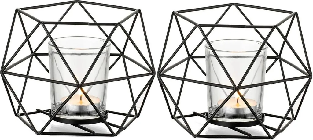 Set de 2 bougeoirs géométriques noirs en métal pour décoration de table