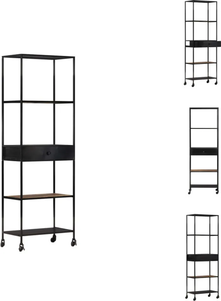 Bibliothèque haute pour salon et bureau en manguier et fer 60 cm large
