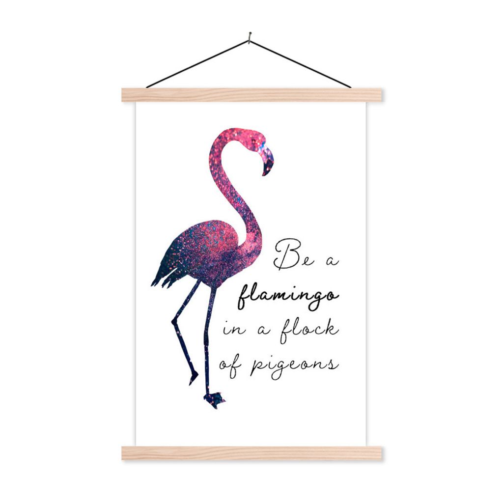 MuchoWow Textilposter Flamingo - Glitzer - Rosa 120x180 cm mit holzfarbenen Rahmen - Textil-Plakat