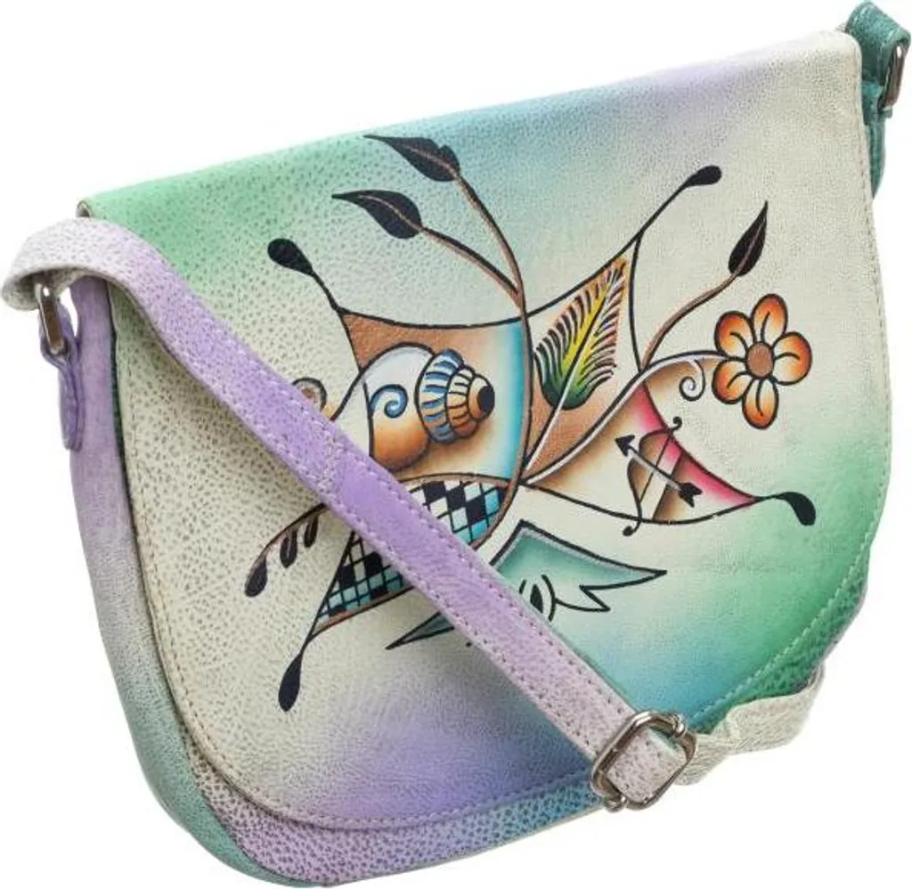 Sac folklorique en cuir peint main fait main - Pièce unique artisanale