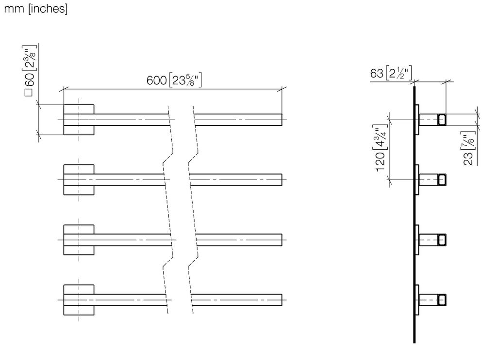 Dornbracht Handtuchwärmer, 4-fach, Ausladung rechts, Breite 600mm, 83314980-19