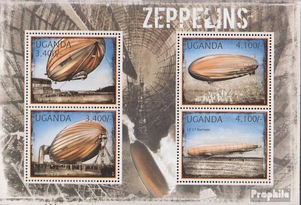 Briefmarken Uganda 2012 Mi 2916-2919 Kleinbogen (kompl.Ausg.) postfrisch Luftschiffe