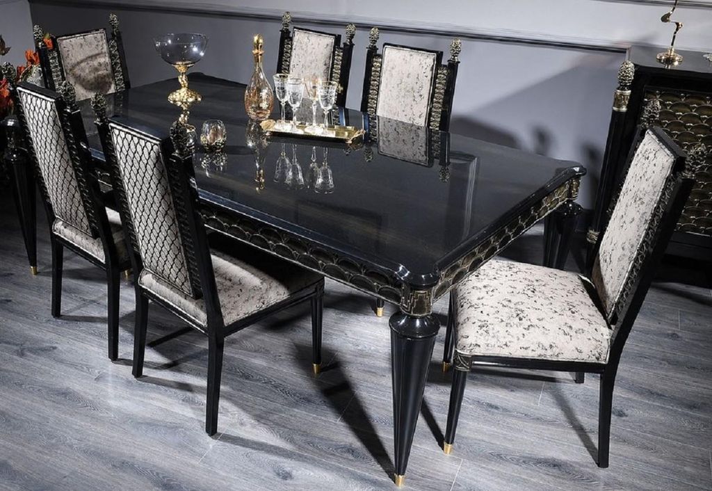 Casa Padrino Luxus Barock Esstisch Schwarz / Gold - Handgefertigter Massivholz Esszimmertisch - Barock Esszimmer Möbel - Edel & Prunkvoll