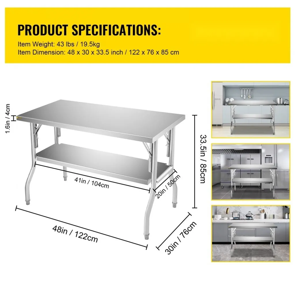 Table de travail inox pliable FlexiPrep - Capacité 772 lbs 48x30p