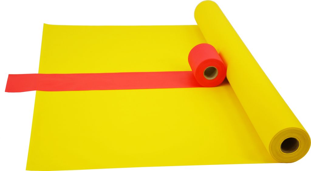 Sensalux Kombi-Set 1 Tischdeckenrolle 1,5m x 25m gelb + Tischläufer 15cm rot