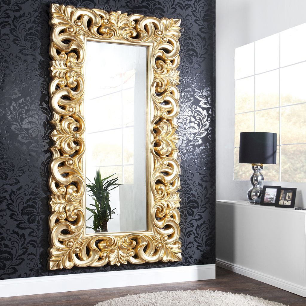 XXL Wandspiegel Spiegel gold 200 x 100 cm Antik-Stil barock m Facettenschliff 