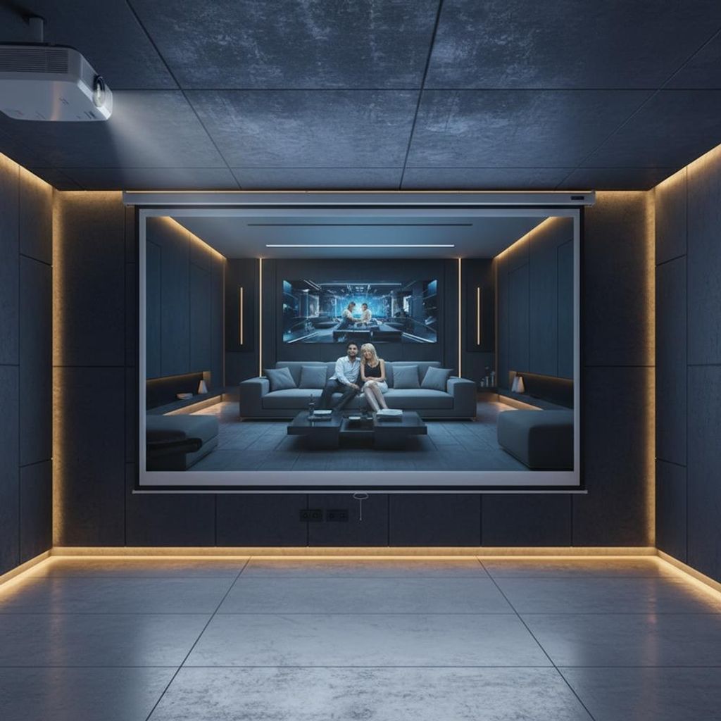A couple is watching a movie in a home theater.